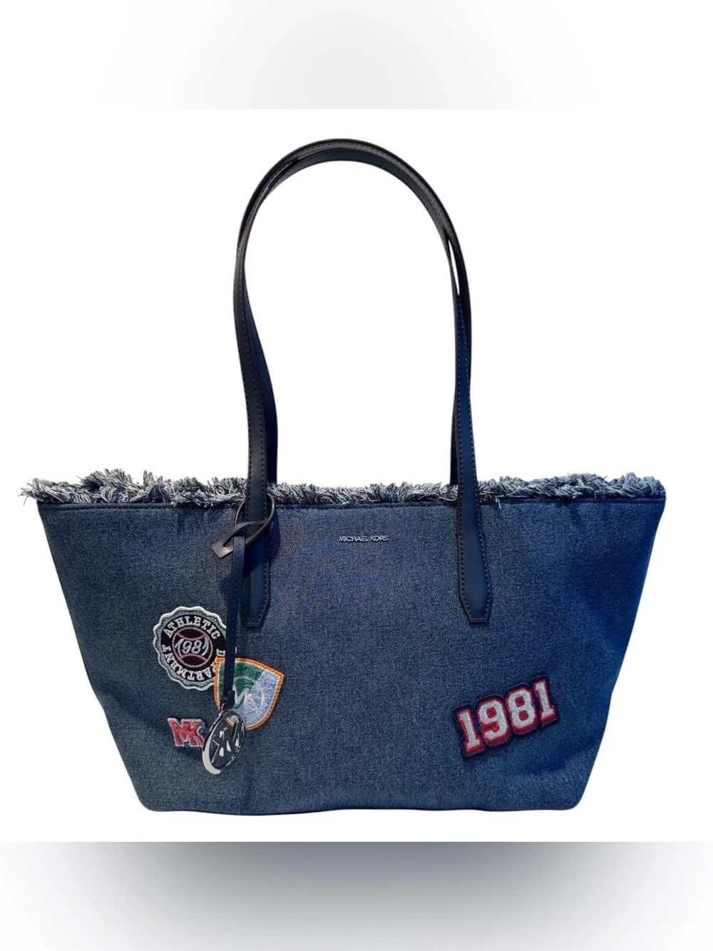 🆕 Michael Kors Avalon Medium Embellished Denim Convertible Tote Bag